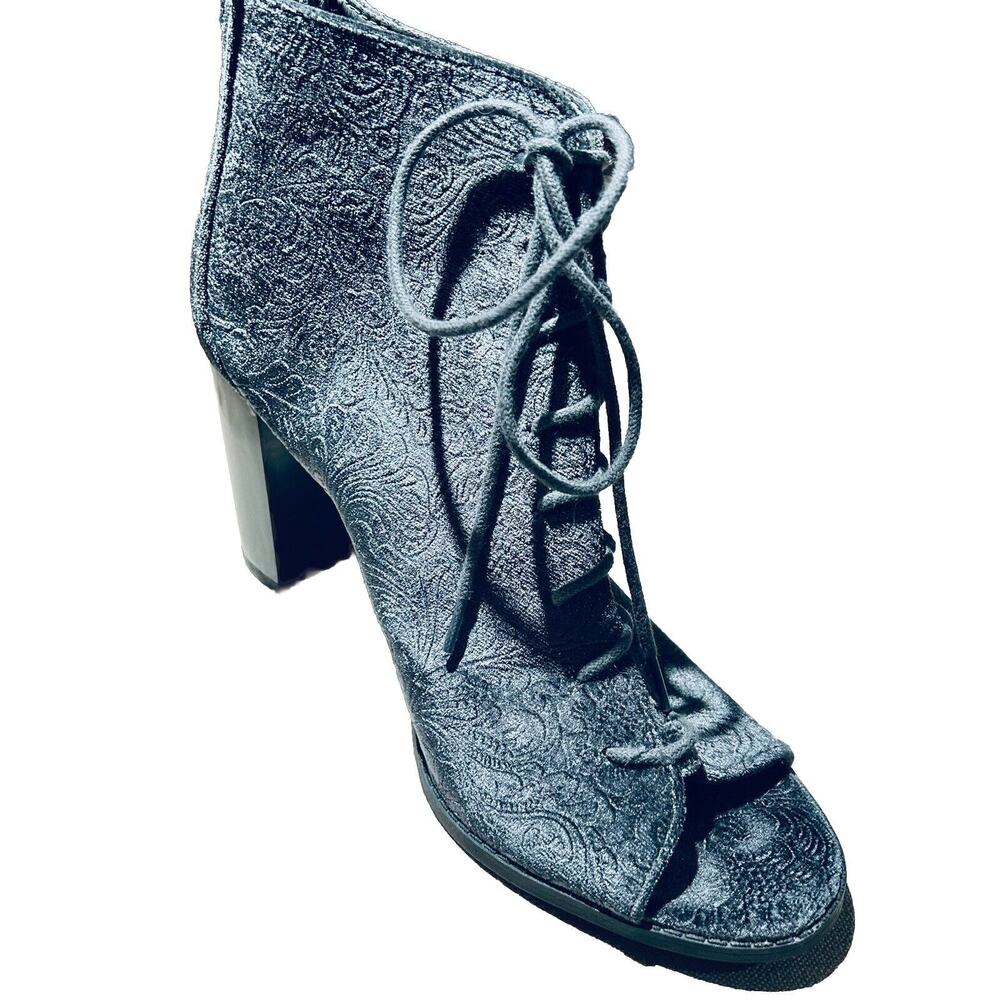 Willamette Size 9 Slate Blue Burnout Velvet Peep Toe‎ Boot Heels Tie